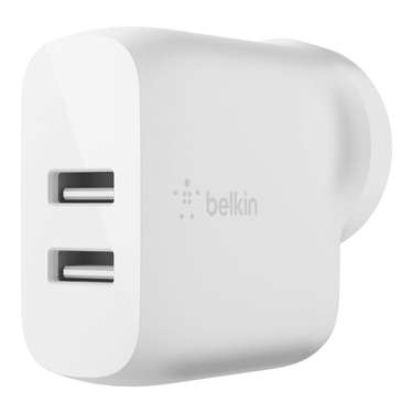 Belkin BoostCharge Dual USB-A Wall Charger 24W + Lightning to USB-A Cable - White